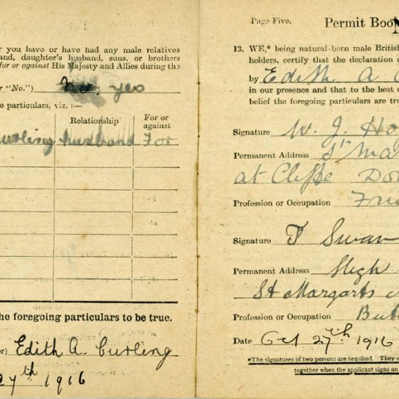 Edith Curling - Defence of the Realm Permit Book No. 130269