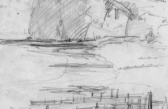 Sketch of the beach and cliffs in St Margaret's Bay by Clodagh Draffin. c1900