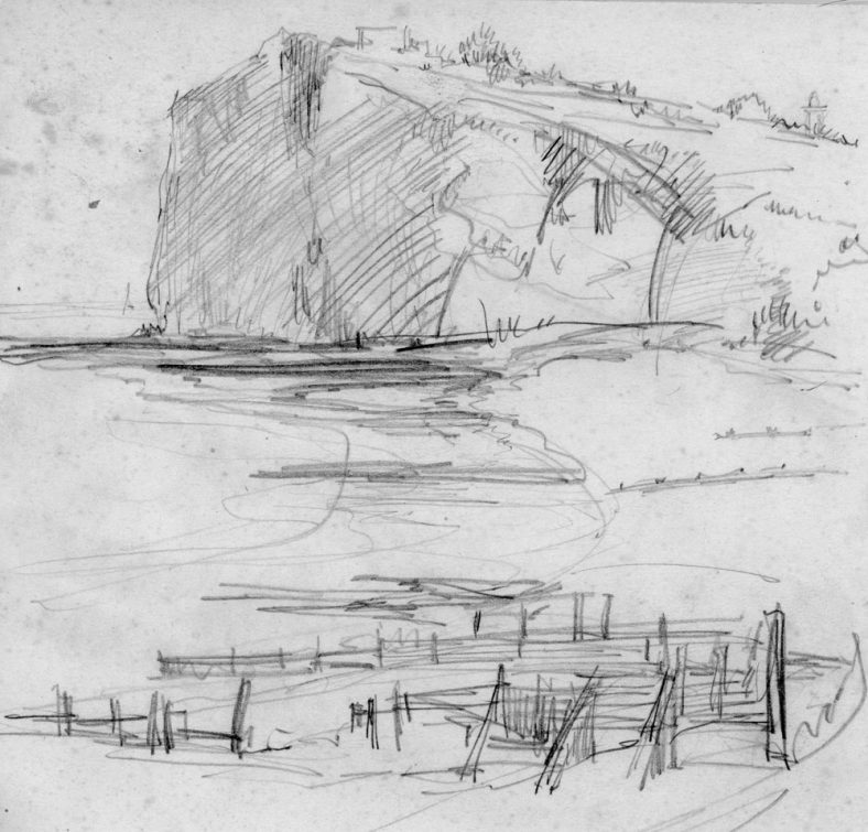 Pencil sketch of the beach and cliffs in St Margaret's Bay by Clodagh Draffin | Clodagh Draffin