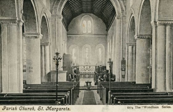 Interior of St Margaret's church facing east. sent to E W Newman postmarked 19 July 1905