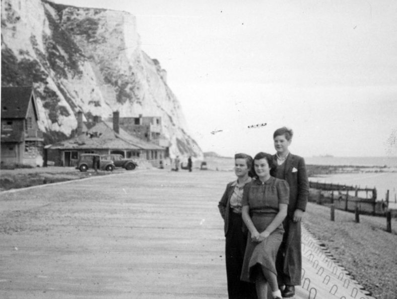 War damaged village on the beach. 1945