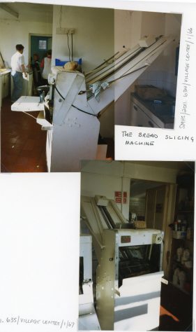 Bread slicing machine at Watson's Baker's Shop, Kingsdown Road. 1995