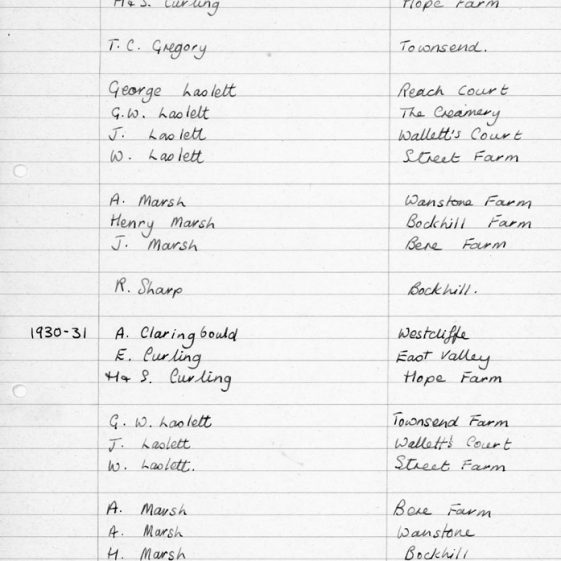 List of farms and farmers in St Margaret's at Cliffe and Westcliff 1847 - 1984