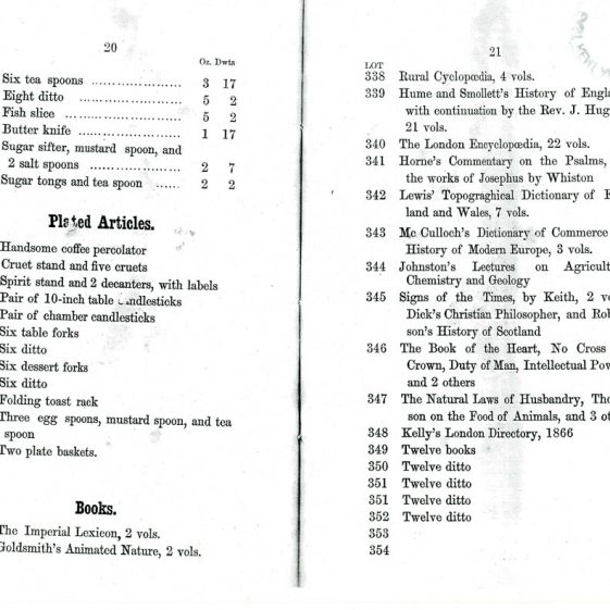Catalogue of sale by auction of items from Townsend Farm. 8/9 October 1869