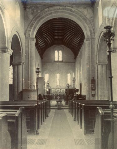 Interior of St Margaret's Church facing east.  early 20th century
