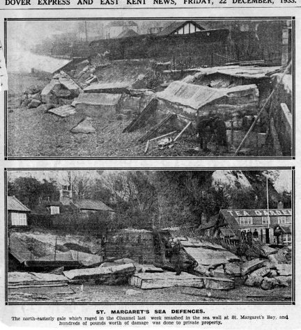 Storm damage to the sea wall St Margaret's Bay. 22 December 1933