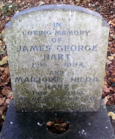 Gravestone of HART James George 1994; HART Marjorie Hilda 2004