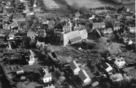 Aerial view of St Margaret's Church from the south west.  1960s