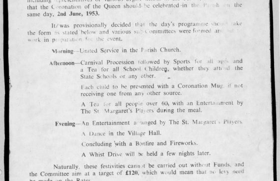Programme for St Margaret's celebration of the Queen's Coronation 2nd June 1953
