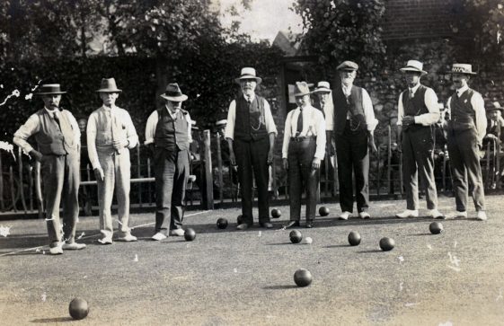 Men's match in progress at St Margaret's Bowls Club. c1914