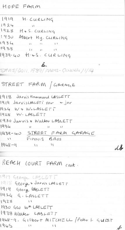 List of farms and the farmers in St Margaret's 1889 - 1965