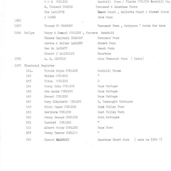 List of farms and farmers St Margaret's at Cliffe and Westcliffe 1847 - 1927
