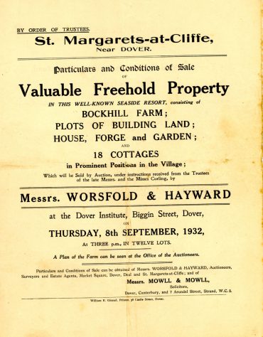 Auctioneer's catalogue for the sale Bockhill Farm and cottages in Kingsdown Road, Reach Road, Station Road etc. 1932