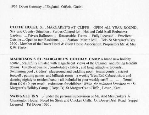 Accommodation available in St Margaret's from 'Dover - Gateway of England'.  1964
