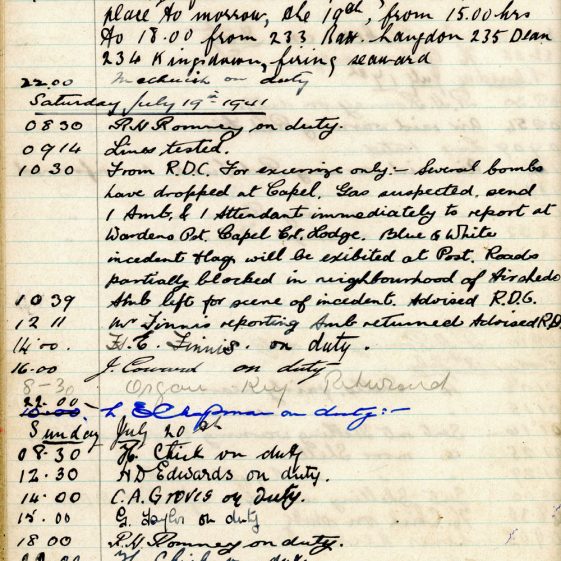 St Margaret's ARP (Air Raid Precautions) Log. Volume 4. 18 February 1941 - 25 September 1941. Pages 108-116