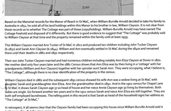 Clayson/Arnold families and their connection with The Cottage in Chapel Lane